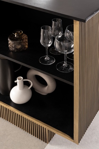 Cabinet bar, 160 cm, din MDF cu blat din lemn de mango și placaj din alamă antichizată, 160x40x100 cm - Img 8