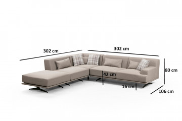 Coltar Bentley pe stanga cu pouf, 5 locuri, bej - Img 11