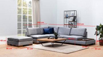 Coltar Lalea pe stânga cu Pouf si masuta incorporata, 4 locuri, gri inchis - Img 5