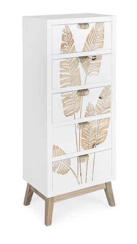 Comodă Folium cu 5 sertare, decor încrustat manual, lemn și MDF, 45x30x109.5 cm