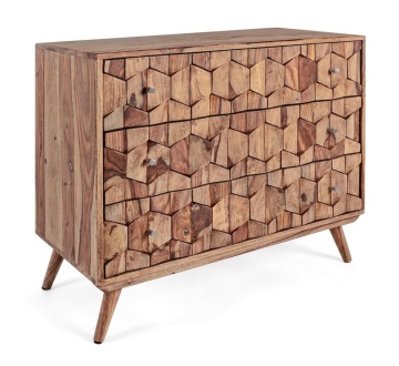 Comodă Kant cu 3 sertare, din lemn de sheesham, finisaj natural, 87.5x40x77 cm