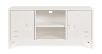 Comodă TV Cambridge, cu 2 uși, din oțel vopsit epoxidic, alb-crem, 120,5x40x58,5 cm - Img 2