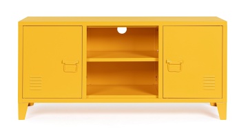Comodă TV Cambridge, cu 2 uși, din oțel vopsit epoxidic, galben, 120,5x40x58,5 cm - Img 3