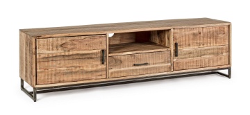 Comodă TV Elmer, 175 cm, cu 2 uși și 1 sertar, din lemn de acacia și oțel, 175x40x50 cm