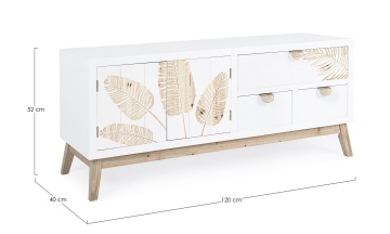 Comodă TV Folium, cu 2 uși și 3 sertare, decor încrustat manual, din lemn de brad și MDF, 120x40x52 cm - Img 2