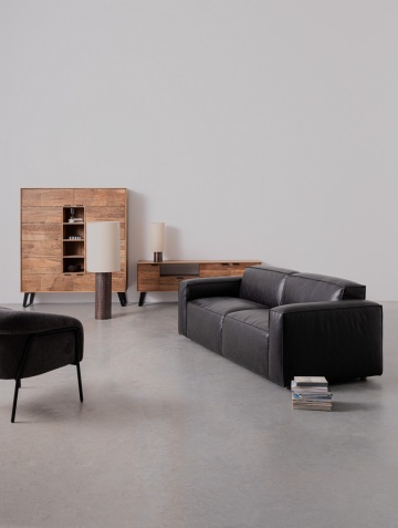 Comodă TV ISAR, 175 cm, cu 3 uși și 1 sertar încrustate manual, din lemn de salcâm și metal, 175x40x60 cm - Img 8