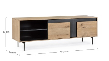Comodă TV Stanwood, 160 cm, din MDF furniruit cu stejar și picioare din oțel, finisaj natural, 160x40x57 cm - Img 2