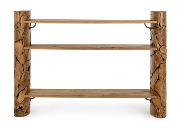 Consolă din lemn de tec reciclat, natural, 156x36x110 cm - Img 2