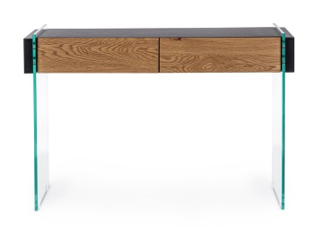 Consolă Line, cu 2 uși, din MDF cu efect de lemn negru și laterale din sticlă, 110x40x75 cm - Img 3