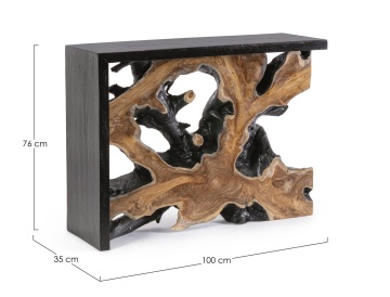 Consolă Sherwood din rădăcină de tec și lemn suar, finisaj natural, 100x35x76 cm - Img 2