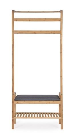Cuier cu bancă Phillp, din bambus, Natural și Gri, 73 x 34 x 171 cm - Img 3