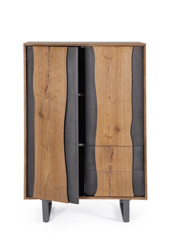 Dulap living Garwood, 2 uși și 2 sertare, din MDF furniruit stejar și oțel, cu închidere amortizată, finisaj natural, 80x42x120 cm - Img 10