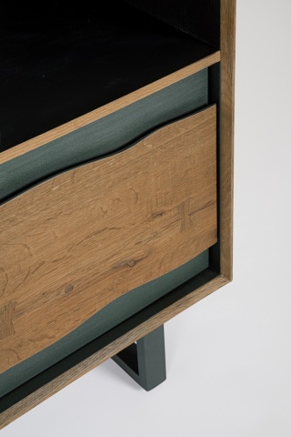 Dulap living Garwood, 4 uși, din MDF furniruit stejar și oțel, cu închidere amortizată, finisaj natural, 90x42x150 cm - Img 7