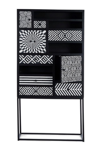 Dulap living Janesh, 4 uși, 6 sertare, cu mozaic din rășină, lemn de mango, 90x35x180 cm - Img 8