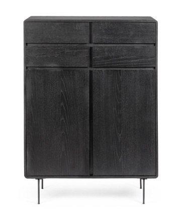 Dulapior Widald, cu 2 uși și 4 sertare, din MDF furniruit cu frasin și oțel, negru, 90x40x130.5 cm - Img 3