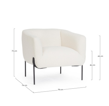 Fotoliu Claudine, bouclé, Alb, 78 x 74 x 73 cm - Img 2