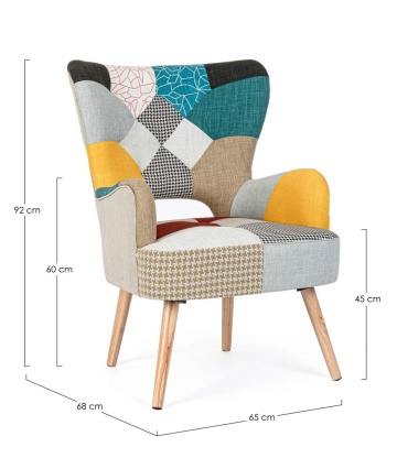 Fotoliu Galatea Queen, din textil patchwork, 65x68x92 cm - Img 2