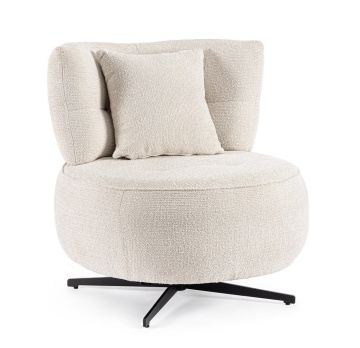 Fotoliu pivotant 360º, tapițat cu poliester efect chenille cu model punctat, picioare din oțel, ecru, 80 x 93.5 x 96.5 cm