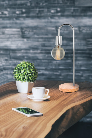 Lampa decoartiva din metal/lemn Vinara argintie, un bec - Img 2