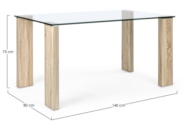 Masă Arley, fixă, 4 persoane, blat din sticlă, picioare din MDF cu aspect lemn, 140x80 cm - Img 2