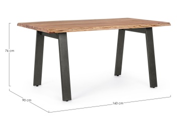 Masă Aron, 6 locuri, blat din lemn de acacia cu margini neregulate, picioare din oțel, 160x90 cm - Img 2