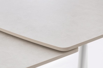 Masă dining extensibilă 119,5-180 cm, pentru 4-6 persoane, blat gresie porțelanată efect marmură, bază oțel, alb/gri deschis - Img 6