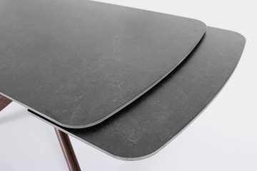 Masă dining Maritta, extensibilă, 6-10 persoane, blat din gresie porțelanată cu efect de marmură, picioare finisaj nuc, 170-250x90x76 cm - Img 7