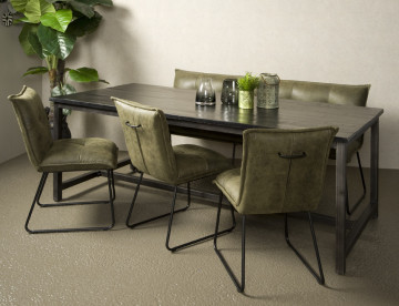 Masa dreptunghiulara cu blat din lemn de mango 180x90x78 cm neagra - Img 2
