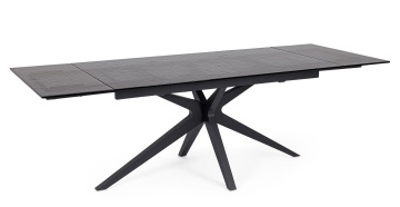 Masă extensibilă dreptunghiulară, 8-10 persoane, blat din sticlă securizată modelată, picioare din oțel vopsit electrostatic, 160-240x90 cm