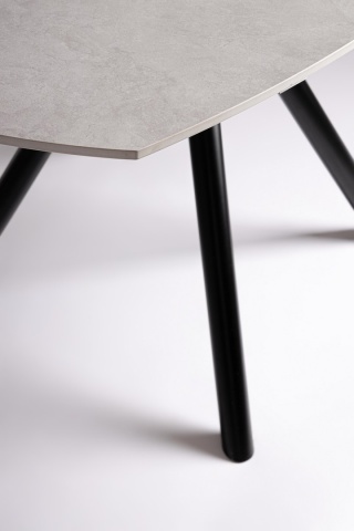 Masă rotundă extensibilă, 2-6 locuri, blat ceramică porțelanată efect marmură, bază din oțel, negru/gri deschis, diametru 87/135 cm - Img 5