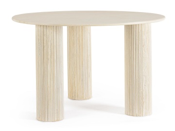 Masă rotundă fixă, pentru 6 persoane, diametru 120 cm, din lemn de mango, natur