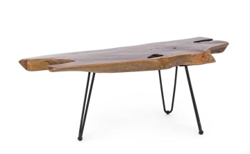 Măsuță de cafea, cu blat din rădăcini de tec cu finisaj natural și picioare din oțel, 100 x 40 x 40 cm