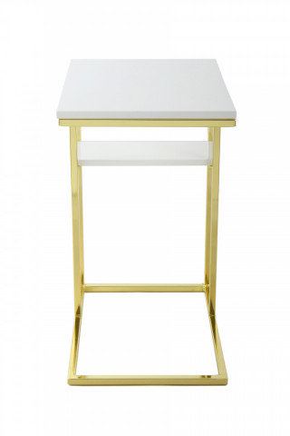 Masuta de cafea dreptunghiulara din metal cu spatiu de depozitare Lucilla 48x35x60 cm alba/aurie - Img 2