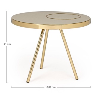 Măsuță de cafea Kesar, rotundă, din oțel alamit și blat emailat Fildeș, diametru 51 cm - Img 2