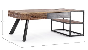 Măsuță de cafea Manchester, cu 2 sertare, din lemn de mango, lemn reciclat și oțel, 118x70x45 cm - Img 2