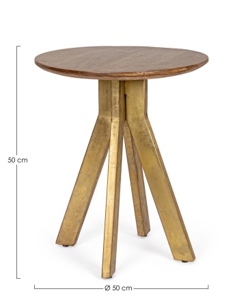 Măsuță de cafea rotundă, din lemn de mango și oțel placat cu alamă, diametru 50 cm - Img 2