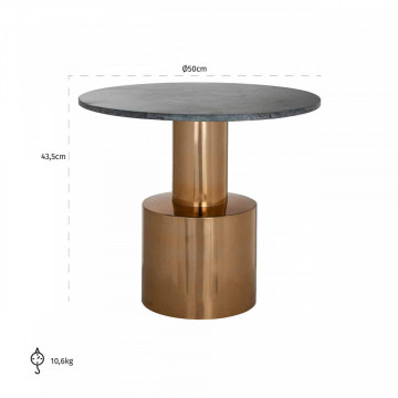 Masuta de cafea rotunda din piatra si metal Hogan 43,5x50x50 cm auriu/verde - Img 3