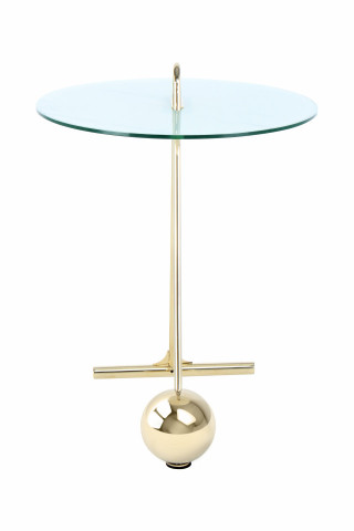 Masuta de cafea rotunda din sticla Pendulum 46x46x60 cm alb/auriu - Img 2
