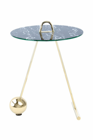 Masuta de cafea rotunda din sticla Pendulum 46x46x60 cm negru/auriu - Img 3