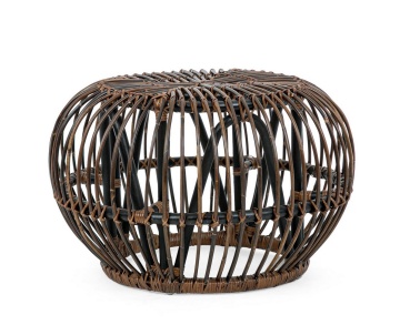 Măsuță de cafea tip puf Doradal, cu model Croco, din ratan, cu finisaj natural, diametru 65 cm, înălțime 44 cm