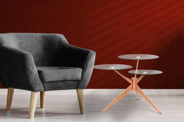 Masuta de cafea triplet rotunda din sticla 75x75x46 cm transparenta/Coral - Img 2