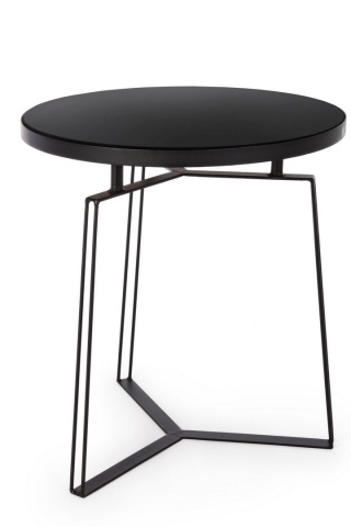 Măsuță de cafea Zaira, rotundă, cu blat din sticlă și cadru metalic, neagră, diametru 50 cm, înălțime 55 cm