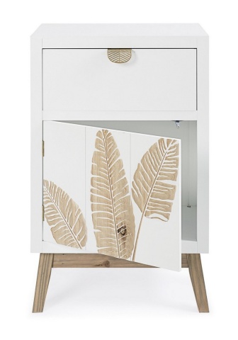 Noptiera Folium, 1 ușă și 1 sertar, din lemn de brad cu decor manual, 45x30x70 cm - Img 4