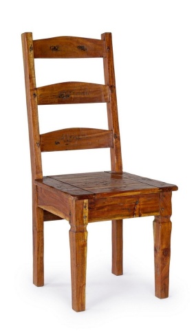Scaun Chateaux, din lemn masiv de salcâm indian, finisaj antichizat rustic, 45x45x105 cm - Img 1