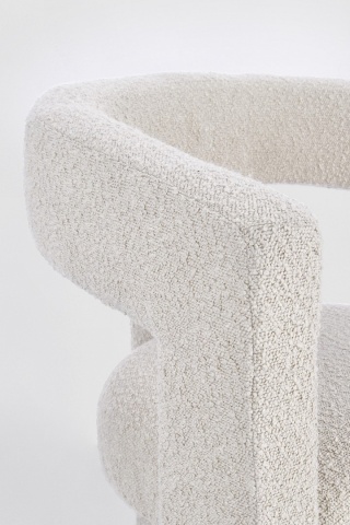 Scaun cu brațe Arabella, din stofă bouclé, alb , 64x56x75 cm - Img 6