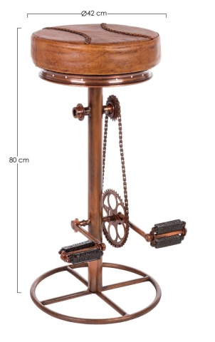 Scaun de bar cu șezut din piele naturală și structură din oțel, finisaj cupru, diametru 42 cm, înălțime 80 cm - Img 2