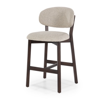 Scaun de bar Mikky din Tesatura taupe si lemn de stejar maro