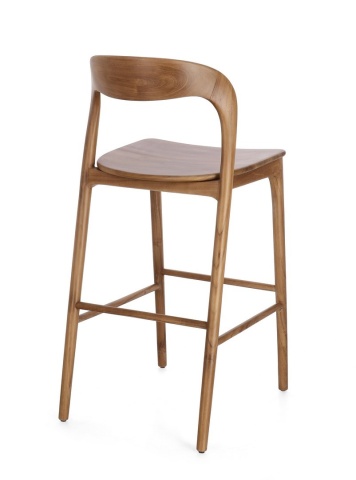 Scaun de bar Miley, din lemn de tec, natural, 48x51.5x102 cm - Img 2