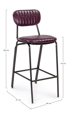 Scaun de bar Vintage, din piele ecologică, bordeaux, 44x51x100 cm - Img 2