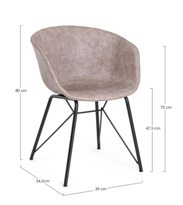 Scaun Warhol, din piele ecologică bej, cu picioare metalice negre, 59x54,5x80 cm - Img 2